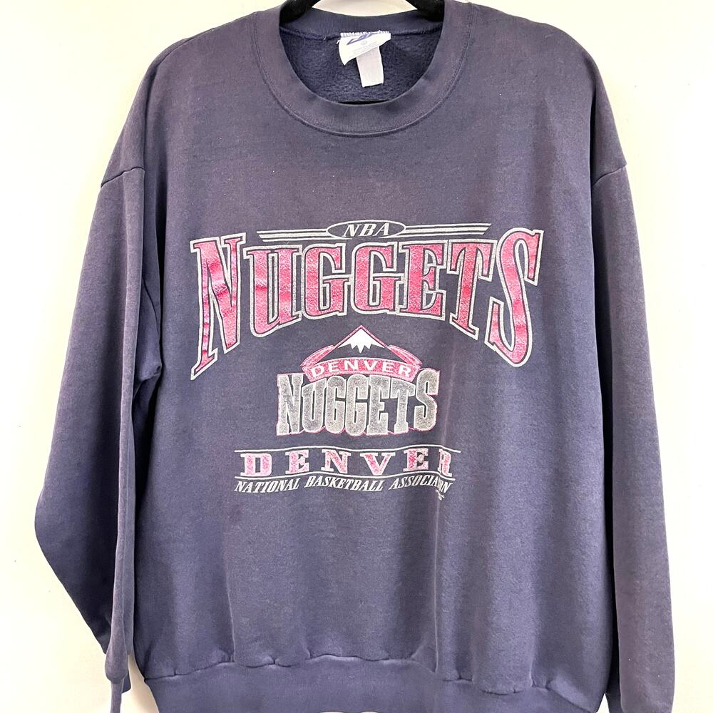 Vintage 1990's CSA Denver Nuggets NBA crew neck navy blue sweatshirt graphic XL